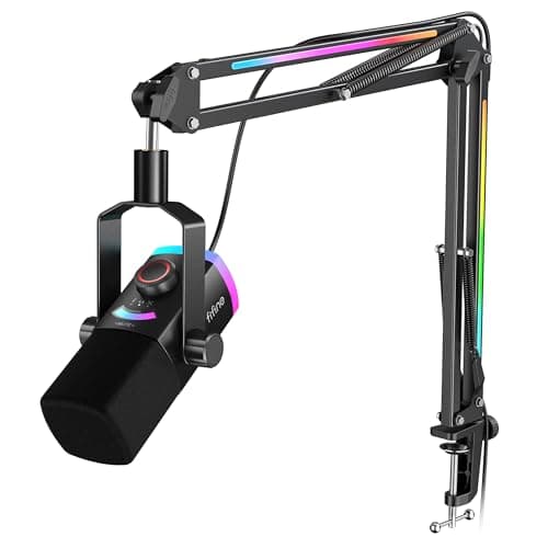 FIFINE Gaming Microphone Kit, XLR/USB Dynamic PC Microphone with Boom Arm for Podcast Recording, RGB Streaming Mic Set, Tap-to-Mute, Mix Control, Headphone Jack-AmpliGame AM8PROT - Microphone