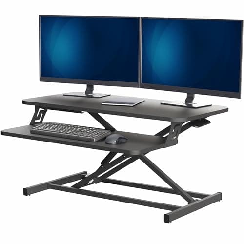 VIVO Height Adjustable 32 inch Stand Up Desk Converter, Quick Sit to Stand Tabletop Dual Monitor Riser Workstation, Black, DESK-V000S - Desk