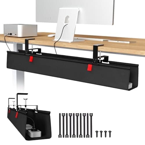 Univivi No Drill Under Desk Cable Management Tray, 36" Cord Organizer for Table, Clamp/Screw Mount Desk Cable Management, Premium Fabric Cable Management Tray for Office, Home - Cable Management