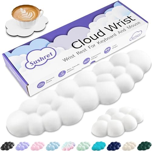 Sushret Cloud Wrist Rest Keyboard, Cloud Keyboard Wrist Pad Set with PU Leather Memory Foam, Cute Arm Rest for Palm Support, PC/Gaming Desk Accessories/Office Setup/Computer Hand Cushion - White - Desk