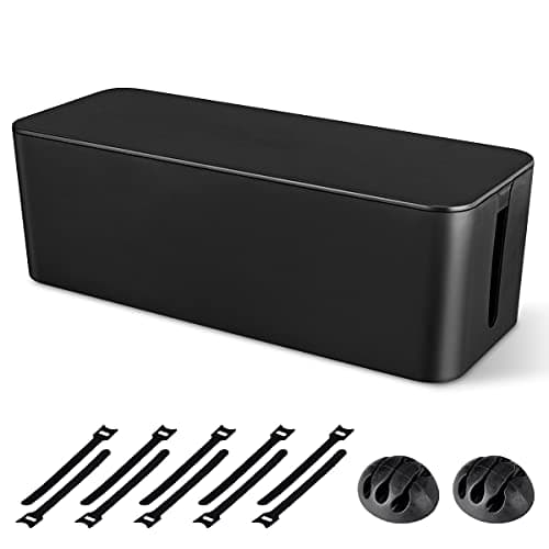 Naeety Cable Management Box, Large Cord Organizer Box to Hide Power Strip & Under Desk,TV Computer Wires Cable Organizer Hider Box with Cable Clips&Reusable Cable Ties for Home/Office(Black) - Cable Management