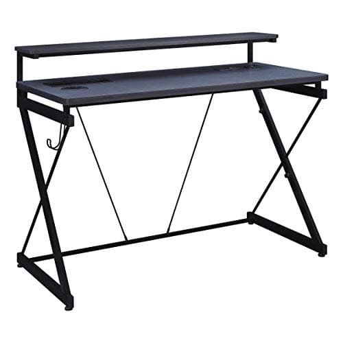 OSP Home Furnishings Emulator Battlestation Gaming Desk with RGB LED Lights, Black - Desk
