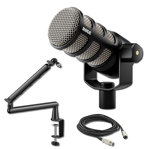 StreamEye Rode PodMic Cardioid Dynamic Broadcast Microphone with Lowpro Microphone Boom Arm and XLR Cable - Microphone