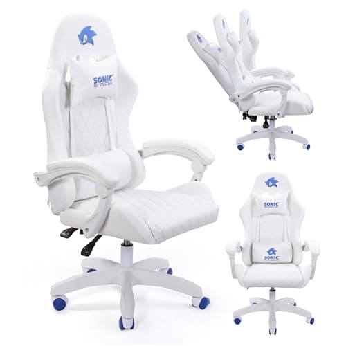 Sonic the Hedgehog Gaming Chair - Premium PU Leather, Reclining Armrest, Class 4 Gaslift, Adjustable 90-135 Degrees, Stylish Design for Adults and Teens, 260+ Lbs Capacity, Blue-White Caster - Gaming Chair