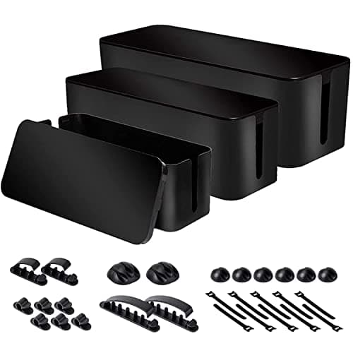 Naeety Cable Organizer Box Set of Three, Power Cover Cord Holder Surge Protector for Desk (Black) - Cable Management