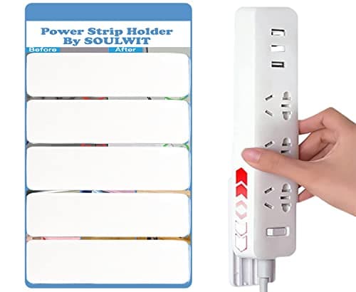 SOULWIT 5-Pack Self Adhesive Power Strip Holder, Surge Protector Fixator Wall Mount Punch Free Cable Management System for Remote Control Router Computer Kitchen Home and Office - Cable Management