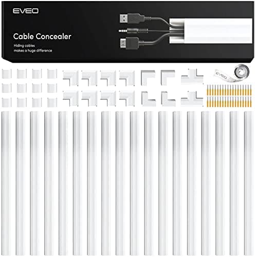 EVEO Cable Hider Wall 306” - Cable Raceway Cord Hider - Wire Covers for Cords on Wall, Cord Cover, Wall Cable Hider, Cable Concealer, Wire Hiders for TV on Wall Management-20X (L16 W0.95 H0.5) - White - Cable Management