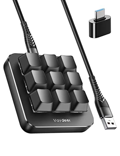 Vaydeer One-Handed Mechanical Keyboard Support NKRO, Hotkeys, One-Click Start,9 Fully Programmable Keys with Floating Window and Macro Multifunctional Keypad for iOS,Windows, Gift Idea for Him/Her - Stream Deck