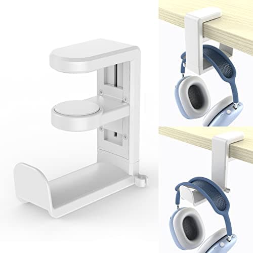 EURPMASK Choose the color of europe EURPMASK PC Gaming Headset Stand - Adjustable Clamp-on Headphone Holder, 360 Degree Swivel & Cable Clip Organizer - White - Desk
