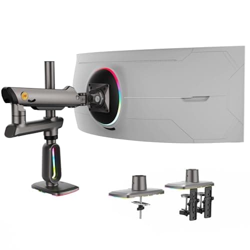 NB ERGONOMIC NB Extra Height Gaming Monitor Arm for 32 to 60 Inches Screen, Load up to 20 kg, VESA 75/100, RGB-Light, Heavy Duty, Multi Angle Adjustable, Premium Aluminum, Long Arm Extension Grey Black - Desk