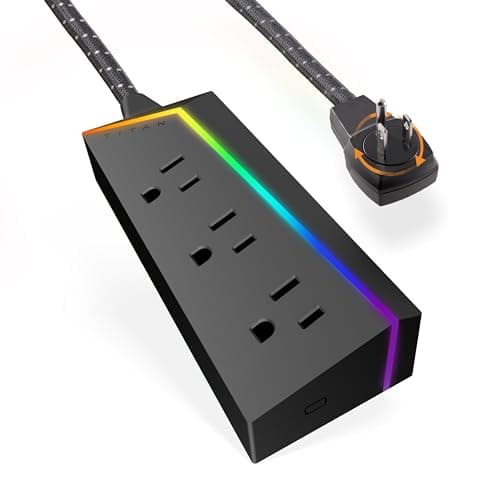 Titan 3-Outlet Power Strip, 8 ft Braided Extension Cord, LED Light Strip with Full Spectrum Color-Select, Compatible with Power Gaming PC, Laptop, Computer Setup, PS4, PS5, Xbox, Black, 57354 - Lighting
