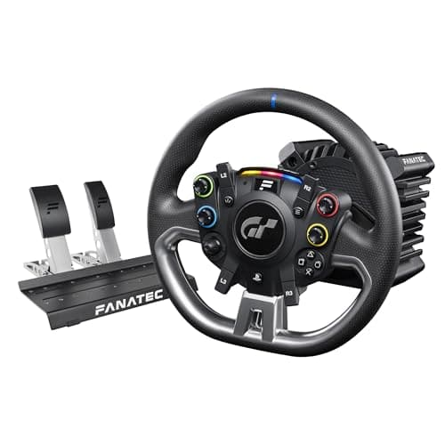 Fanatec Officially Licensed Gran Turismo DD Pro PlayStation Sim Racing Steering Wheel, Base and Pedals – Polyphony Digital Wheel, 5 Nm FluxBarrier Direct Drive, 2-Pedal Set for PC, PS5, PS4 - Sim Racing