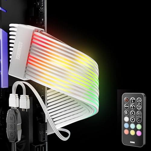 AsiaHorse Aurora Pro RGB Cable Cover with 108 Addressable LEDs, RGB Power Cable Cover for Motherboard and GPU/PC Power Supply, 5v 3pin ARGB Sync, Fit for 12+4-Pin/8pin/24pin Power Supply - Lighting