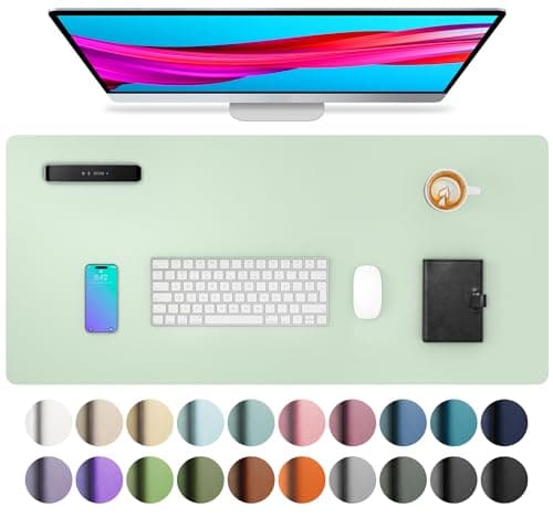 Aothia Large PU Leather Desk Pad Protector - Non-Slip Mouse Pad & Writing Mat for Office/Home, Waterproof, Easy to Clean (23.6" x 13.7", Aqua) - Mousepad / Desk Mat