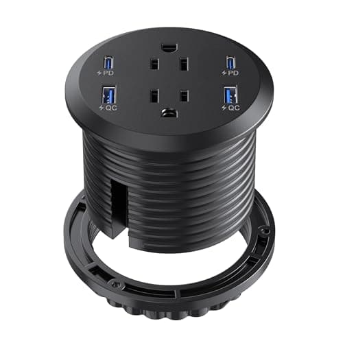 Jgstkcity Desktop Power Grommet, 65W USB C Fast Charging Port, Flush Mount Recessed Power Strip 3inch Hole,2 Outlets,4 USB Ports, Countertop Outlet (Black, 65W USB Port) - Cable Management
