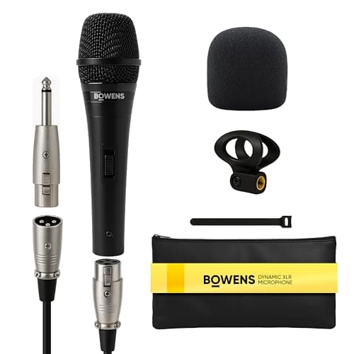 Bowens Dynamic Mic XLR – Wired Karaoke Microphone with 15ft Cable, Handheld Vocal Microphone for Singing, Dj, Podcasting, and PA Systems, Complete 7 Piece Microfono Kit - Microphone
