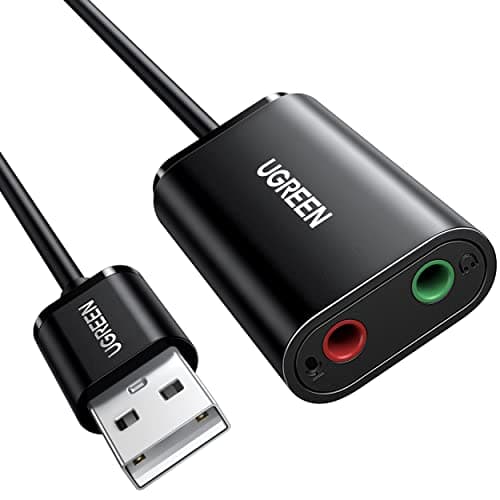 UGREEN USB to Audio Jack Sound Card Adapter with Dual TRS 3-Pole 3.5mm Headphone and Microphone USB to Aux 3.5mm External Audio Converter for Windows Mac Linux PC Laptops Desktops PS5 Switch 2 - Audio Interface