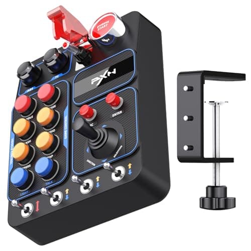 PXN CB1 PC Button Box – Programmable Sim Control Panel with 19 Buttons & Switches, RGB Backlit, Driver-Free USB, Desk & VESA Mount, for Gaming Steering Wheel Setup, Racing, Truck & Farming Sims - Sim Racing