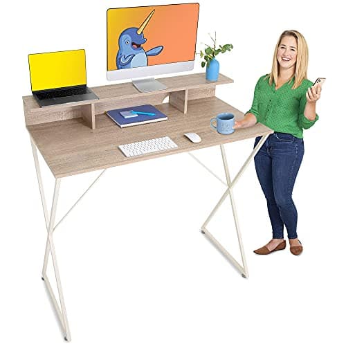 Stand Steady Joy Desk | Modern Stand Up Workstation with Storage Cubbies | Pretty Standing Desk with Large Desktop | Multifunctional Table for Home & Office (Maple / 48 x 42) - Desk