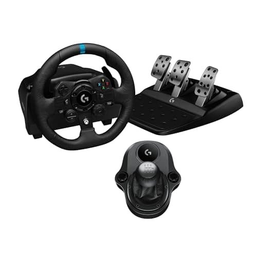 Logitech G923 Racing Wheel and Pedals, TRUEFORCE Force Feedback, Real Leather + Logitech G Driving Force Shifter - Xbox X|S, Xbox One, PC, Mac - Black - Sim Racing