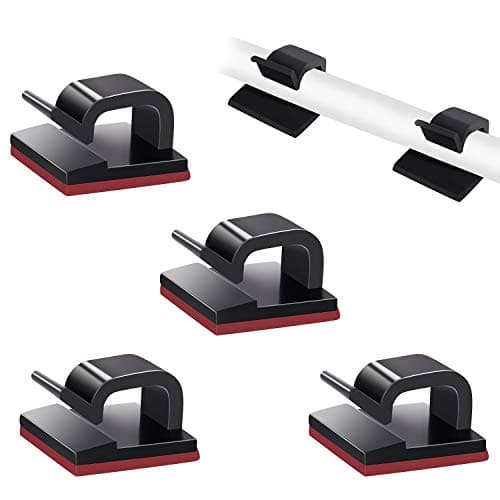 SOULWIT 50 Pcs Self Adhesive Cable Management Clips, Cable Organizers Sticky Wire Clips Cord Holder for TV PC Laptop Ethernet Cable Desktop Home Office (Black) - Cable Management