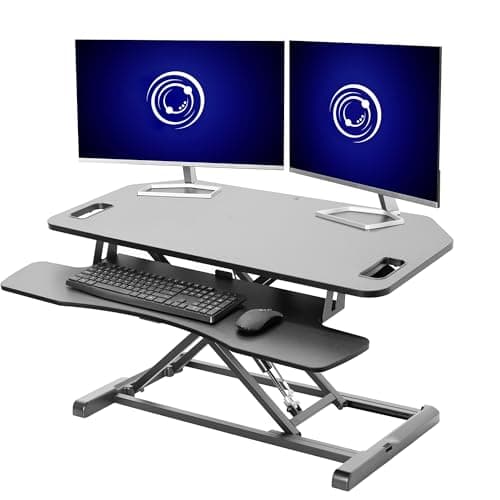 VIVO Extra Wide 38 inch Corner Desk Converter, K Series, Height Adjustable Sit to Stand Riser, Dual Monitor and Laptop Workstation with Wide Keyboard Tray, Black, DESK-V000KL - Desk