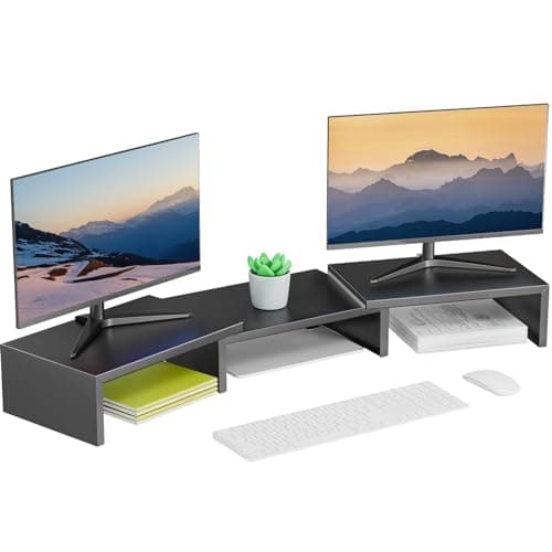 OUTIOE Dual Monitor Stand for Desk, Metal Computer Stand, Desk Shelf Riser,Desktop Organizer for Home and Office Use (Black) - Desk