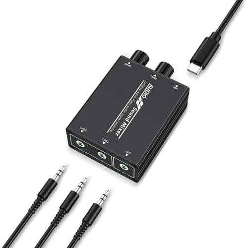 senhilear 2 Channel Audio Mixer, Supports Two Stereo Audio Input Mixer and Output Audio Mixer, Contains Two 3.5mm Audio Cables and a USB Power Supply Cable, Suitable for PCs, Mobile Phones, laptops, etc - Audio Interface