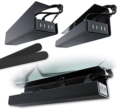 Scandinavian Hub No-Screw Under Desk Cable Management Tray - Self-Adhesive Installation, Cord Management, Cable Tray, Under Desk Wire Organizer - Black Set of 2 - Cable Management