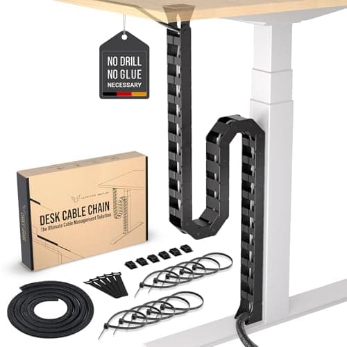 Ultimate Setup Under Desk Cable Management Vertebrae - Perfect for Sit Stand Desk - Wire Management - Adjustable Length - Flexible Cable Spine - Black, 133 cm - Cable Management