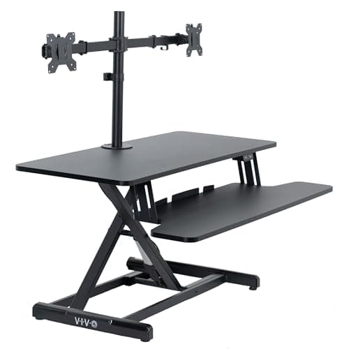 VIVO Electric Height Adjustable 36 inch Standing Desk Converter with Dual Monitor Stand for 13 to 30 inch Screens, Sit Stand Monitor Mount and Desk Riser, Black, DESK-KIT-VE36B2 - Desk