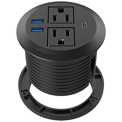 Jgstkcity Recessed Power Grommet with AC Outlets, 20W Fast Charging USB-C Port - Flush-Mount for Desktop,Workspace Essential Desk Outlet,ETL Listed - Cable Management