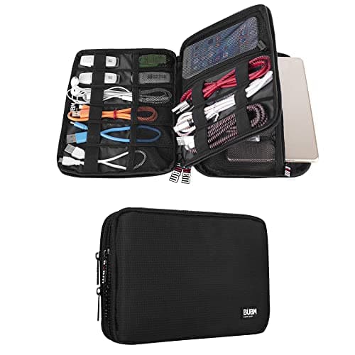 BUBM Double Layer Electronic Accessories Organizer, Travel Gadget Bag for Cables, USB Flash Drive, Plug and More, Perfect Size Fits for iPad Mini (Medium, Black) - Cable Management