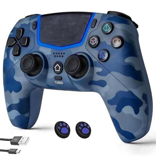 Linhugame Wireless Controller for PS5, Compatible With PS5/Pro/Slim/PC, Bluetooth Gaming Controller with Hall Joysticks/LED Channel Light/Turbo/6-Axis Gyro/Dual Motor/Touchpad/3.5mm Audio Jack/Speaker, Compatible With Original Charging Dock-Blue - Controller