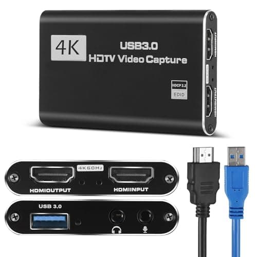 HeavenBird 4K HDMI Video Capture Card, Plug & Play USB 3.0 Gaming Capture Card with Microphone - No Driver Needed for PC/Mac, 1080P 60FPS for Nintendo Switch, PS5, PS4, Xbox, OBS Streaming - Capture Card