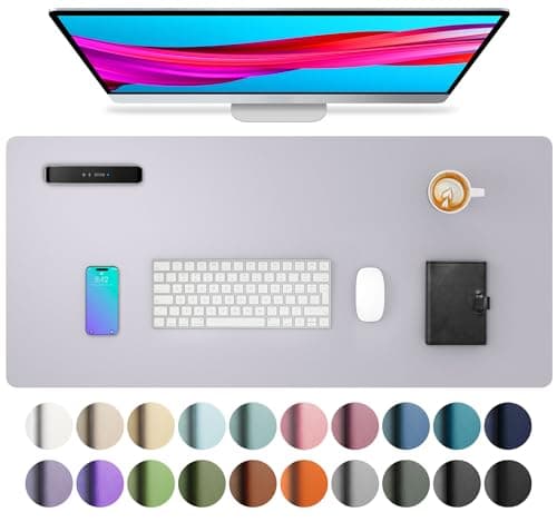 Aothia Large PU Leather Desk Pad Protector - Non-Slip Mouse Pad & Writing Mat for Office/Home, Waterproof, Easy to Clean (23.6" x 13.7", Smoky Lavender) - Mousepad / Desk Mat