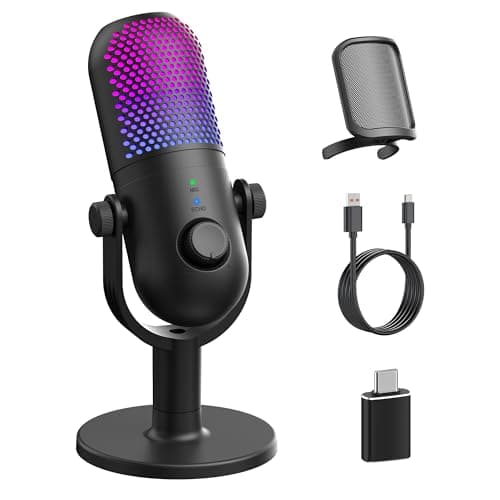 GUEVWES USB Microphone for PC Gaming: Condenser Microphone RGB for Gamer with Stand Mic - Recording Mic for Computer&Laptop with Qiuck Mute - Desk Podcast Mic for Podcast & Singing & Streaming & Youtube Black - Microphone