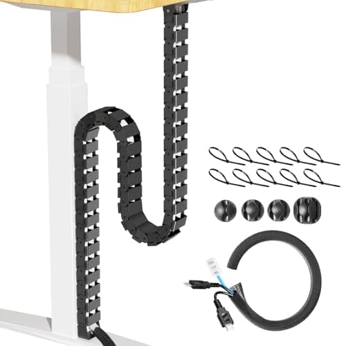 Cinati 52 Inch Vertebrae Cable Management, Black Under Desk Vertebrae Cable Management Kit, Adjustable Length Wire Sleeve for Standing Desk, Cord Organizer for Office - 2 Way Mounting (Tape or Screw) - Cable Management