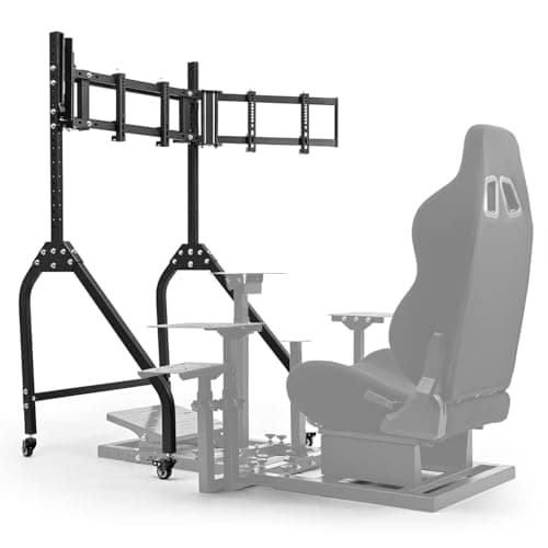 Marada Sim Racing Triple Monitor Stand with Wheels Compatible with 27/32-inch Displays Height and Tilt Adjustable, A-Frame Base for Flight & Driving Simulator Cockpit Rig - Sim Racing