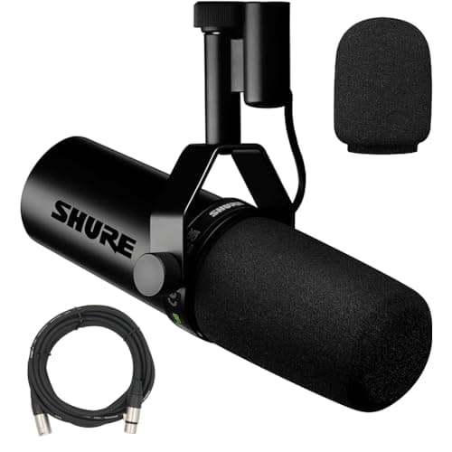 Shure SM7dB Dynamic Vocal Microphone w/Built-in Preamp for Streaming, Podcast, & Recording with Detachable Windscreen and 20ft XLR Cable - Microphone
