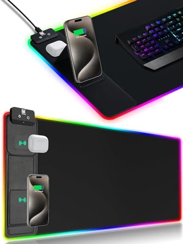 Miroddi XXL Mouse Pad with Phone Holder - Black, RGB Desk Mat with 15W Fast Charging, LED Gaming Mousepad with 11 Light Colors, Waterproof Non-Slip Pad for Office & Home - Desk