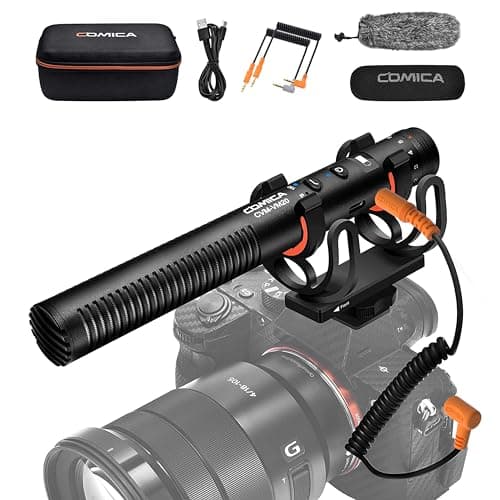 COMICA VM20 Shotgun Microphone, Super-Cardioid Camera Microphone with Rycote Shockmount, Windscreen, Wind Muff, OLED Power Display, Video Mic for Smartphones, DSLR Cameras, Camcorders, Laptops - Microphone