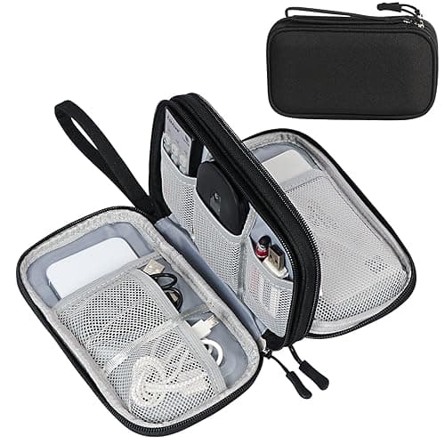 FYY Electronic Organizer, Travel Cable Organizer Bag Pouch Electronic Accessories Carry Case Portable Waterproof Double Layers Storage Bag for Cable, Cord, Charger, Phone, Earphone, Medium, Black - Cable Management
