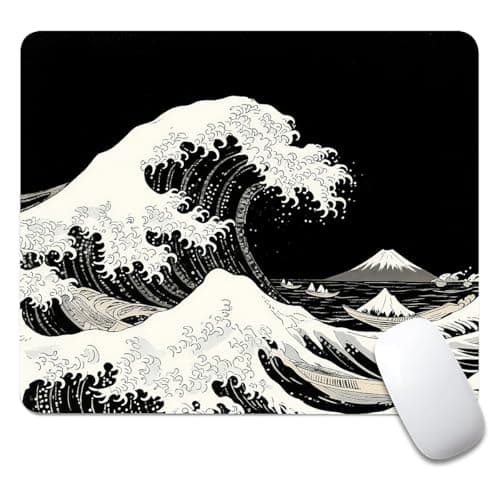 CANFLASHION Square Mouse Pad Black Japanese Wave, Personalized Premium-Textured Custom Mouse Mat Design, Washable Mousepad Cloth, Non-Slip Rubber Base Computer Mouse Pads for Wireless Mouse - Mousepad / Desk Mat