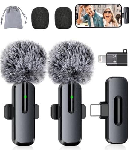 ZOPPLM Wireless Mini Microphone for iPhone - 2 Pack Lavalier Bluetooth Microphone for Video Recording, 2 in 1 Noise Reduction Lapel Mic for Ipad, Android,Clip-on Mini Mic for Content Creators Podcast - Microphone
