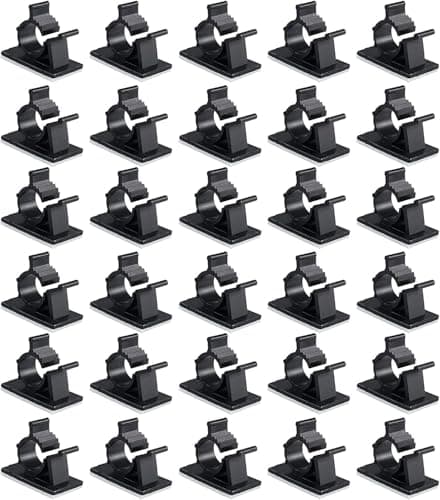 Viaky 30 Pcs Black Clips Self Adhesive Backed Nylon Wire Adjustable Cable Clips Adhesive Cable Management Drop Wire Holder - Cable Management