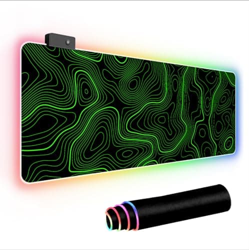 ZEFIXON RGB Mouse Pad LED Desk Mat Large Gaming Mousepad Black and Green Line Design, Keyboard Pad XL Mouse Mat for Home and Office - Mousepad / Desk Mat