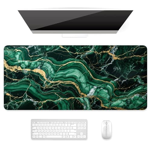 Auhoahsil Desk Mat, Ultra Large Mouse Pad, XXL Gaming Mousepad, Pretty Desk Pad, Big Extended Full Size Desktop Desk Matt for Keyboard, Laptop & Computer, 35.5 x 15.7 in, Green Marble - Desk