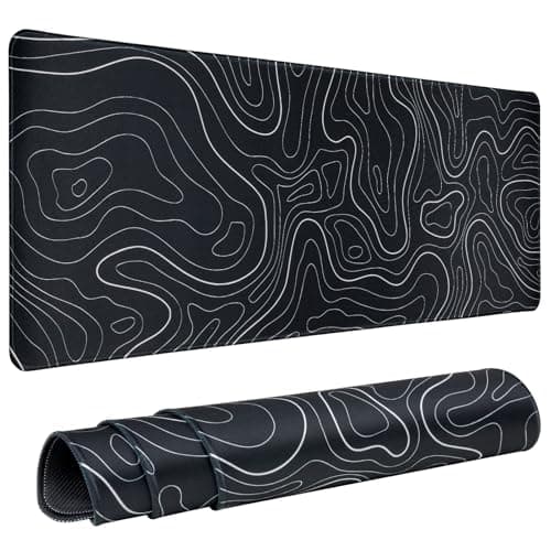 Renyqatt Gaming Mouse Pad Large 31.5 x 11.8in Topographic Keyboard Mousepad for Non-Slip Base and Stitched Edge, Extended Desk Pad XL Desk Mat (Black) - Desk