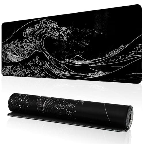 WUFCIYBO Japanese Sea Wave Gaming Mouse Pad, Anime Gaming Mousepad, Extended Kanagawa Mat Desk Mat, Large Desk pad 31.5x11.8 Inch 2mm Thick Long Non-Slip Rubber Base Mouse Pads (White) - Mousepad / Desk Mat